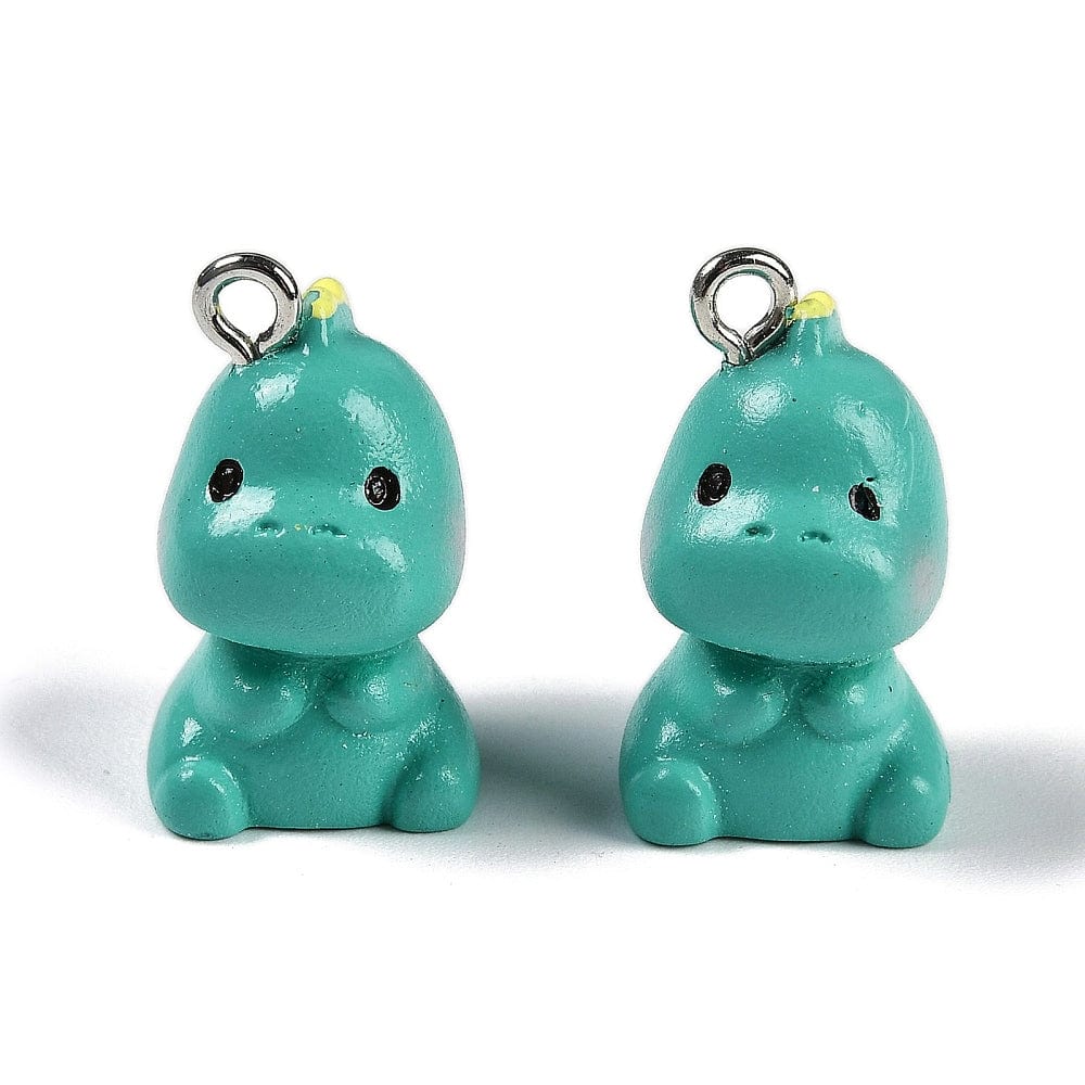 Dinosaur vedhæng, grøn resin str. 20x12x17 mm, 2 stk. - Uniq Perler - 230849