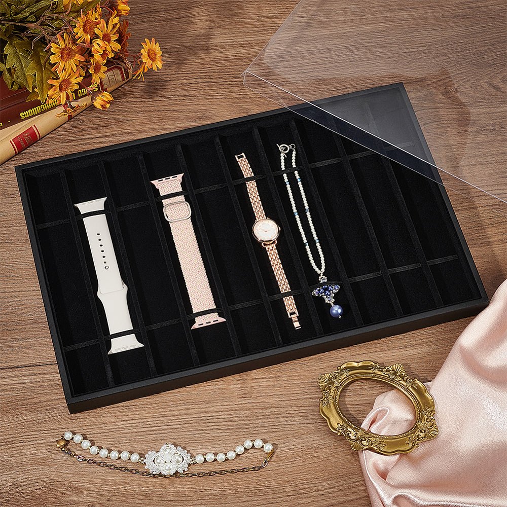 Display, PU Læder med 10 Rum & Transparent PVC Låg (26x40x2.5cm) Pr. sæt - Uniq Perler -