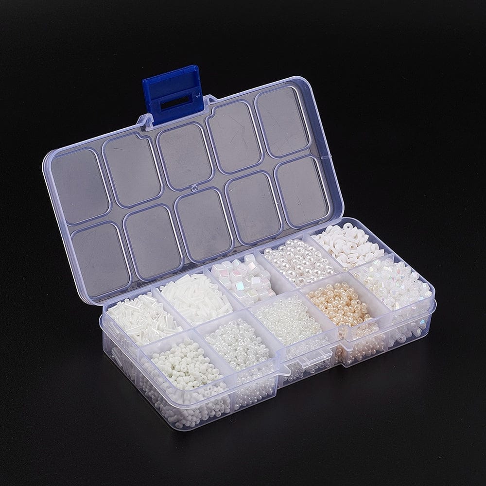 DIY Kasse Med 10 Forskellige Perler & Elastik – Hvid (1 - 6mm) - Uniq Perler - 115842