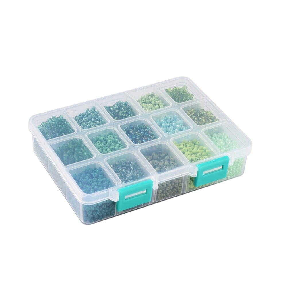 DIY Kasse Med 15 Grønne Farver Seed Beads – 3mm - Uniq Perler - 113459