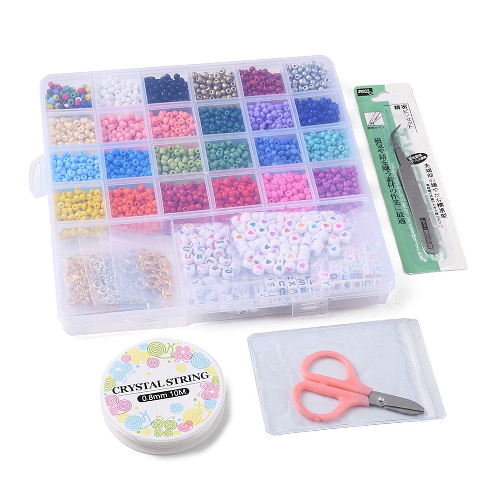 DIY Sæt – 24 Farver Seed Beads, Elastik, Låse, Saks mm. - Uniq Perler - 115840