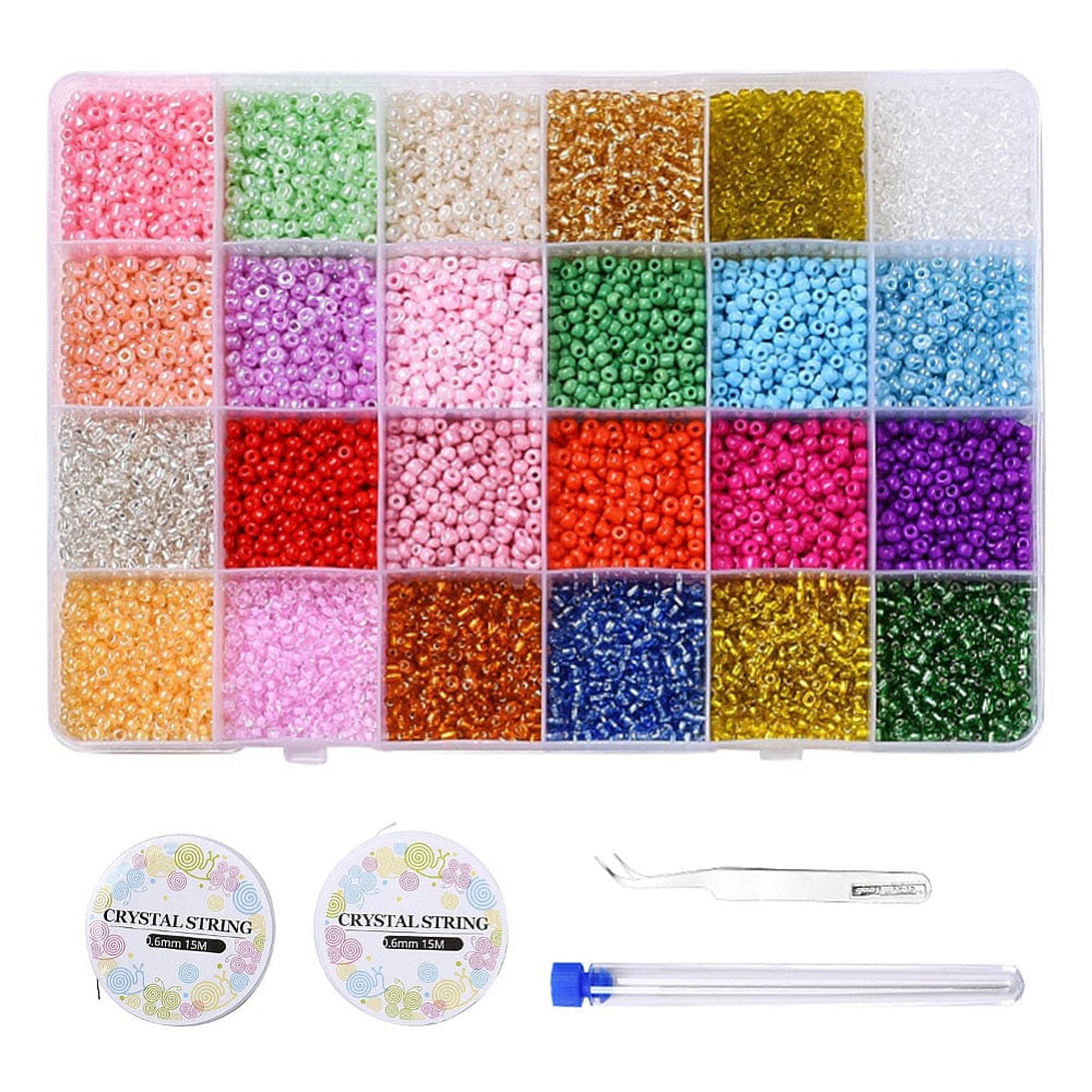 DIY Sæt – 24 Farver Seed Beads, Elastik & Nåle (3mm) - Uniq Perler - 115835