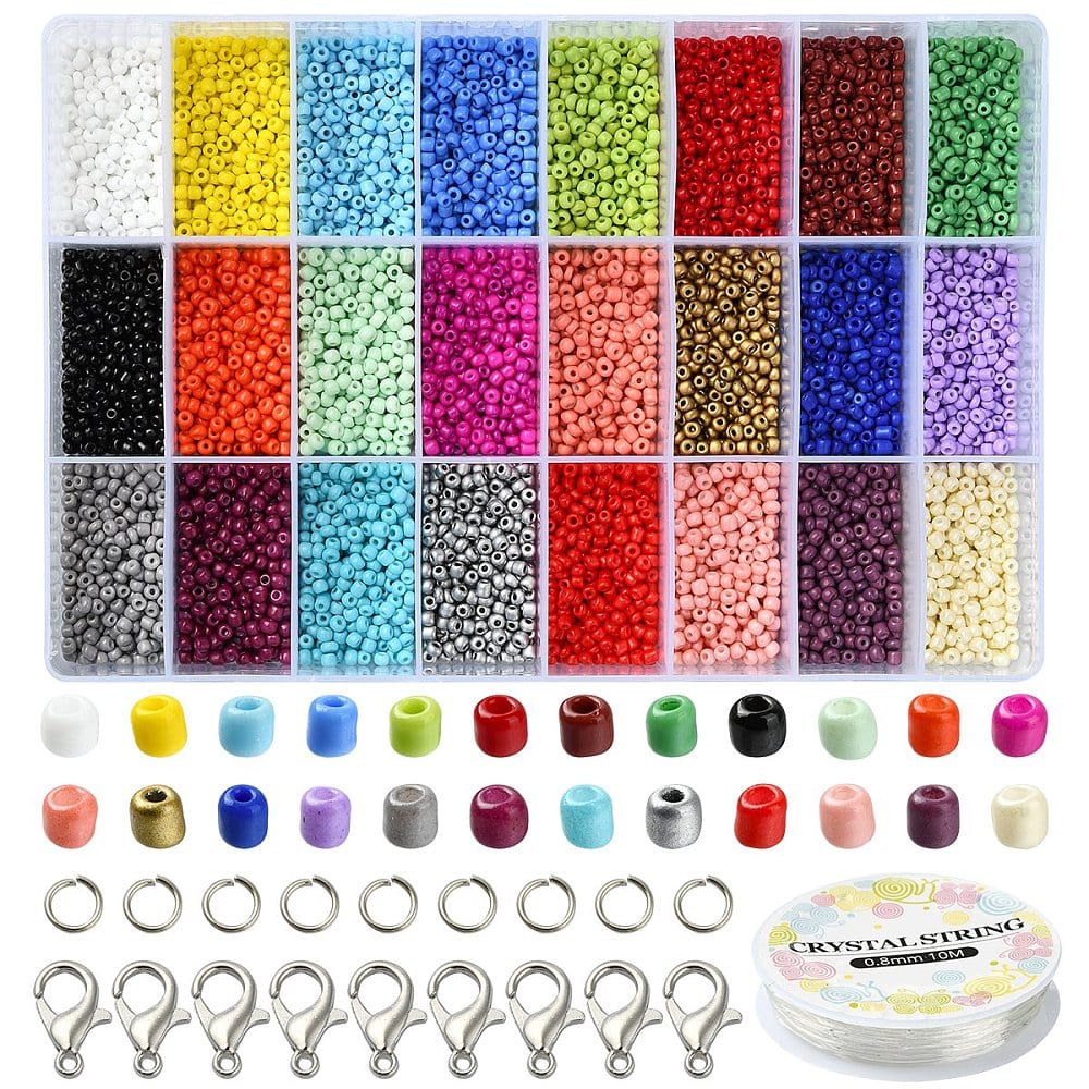 DIY Sæt – 24 Farver Seed Beads, Elastik, O - ringe & Låse - Uniq Perler - 115845