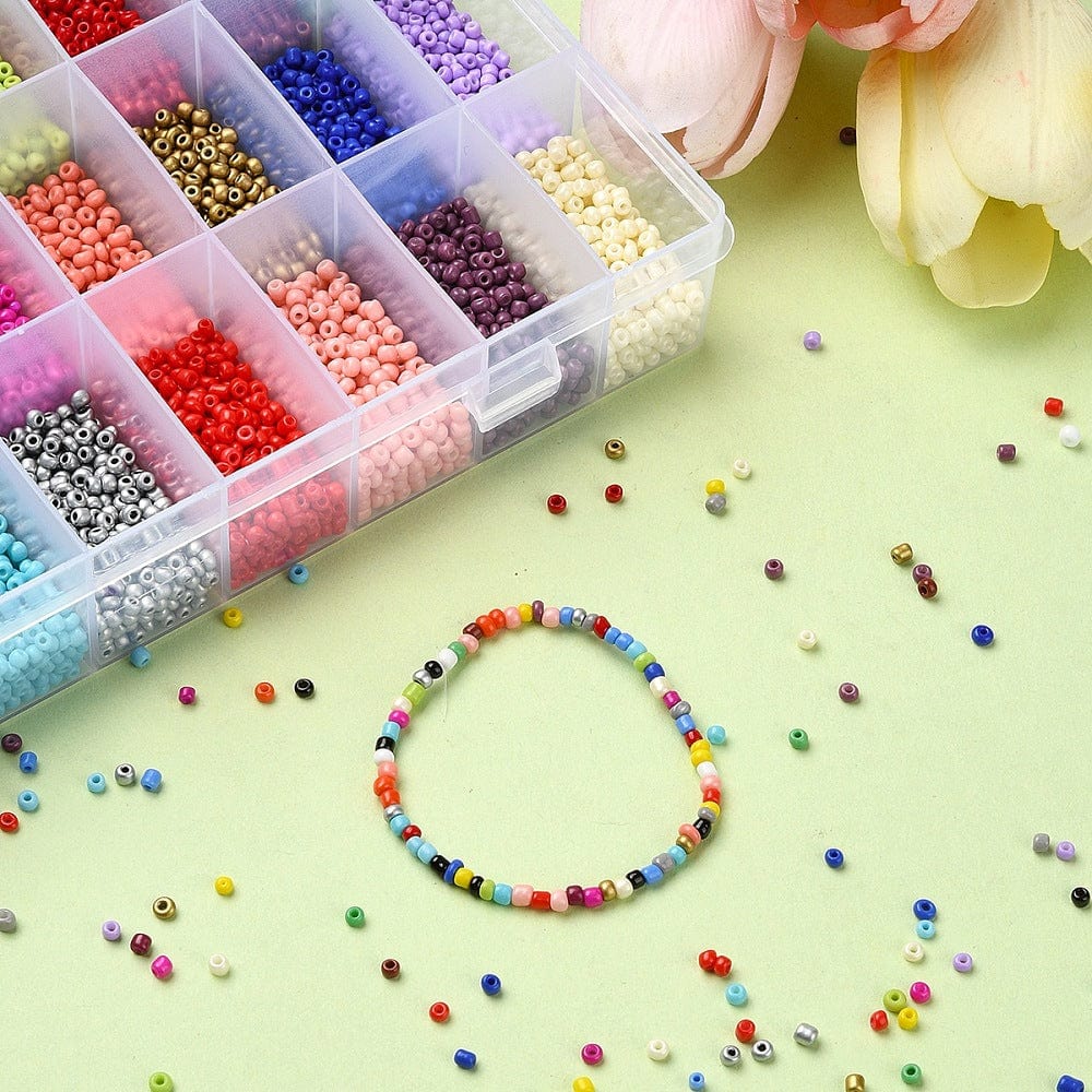 DIY Sæt – 24 Farver Seed Beads, Elastik, O - ringe & Låse - Uniq Perler - 115845