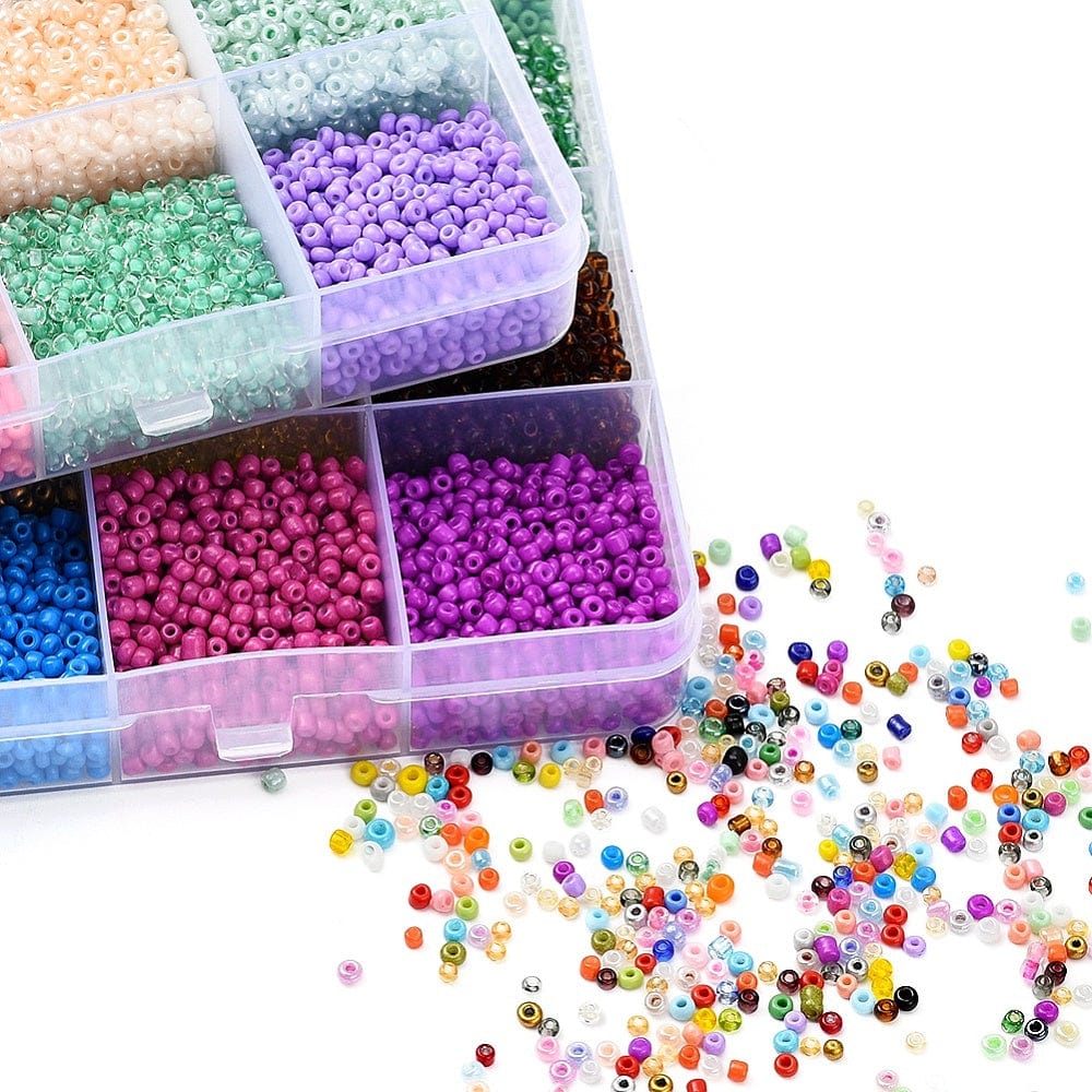 DIY Sæt – 48 Farver Seed Beads, Vedhæng, Elastik, Saks, Låse mm. - Uniq Perler - 115844