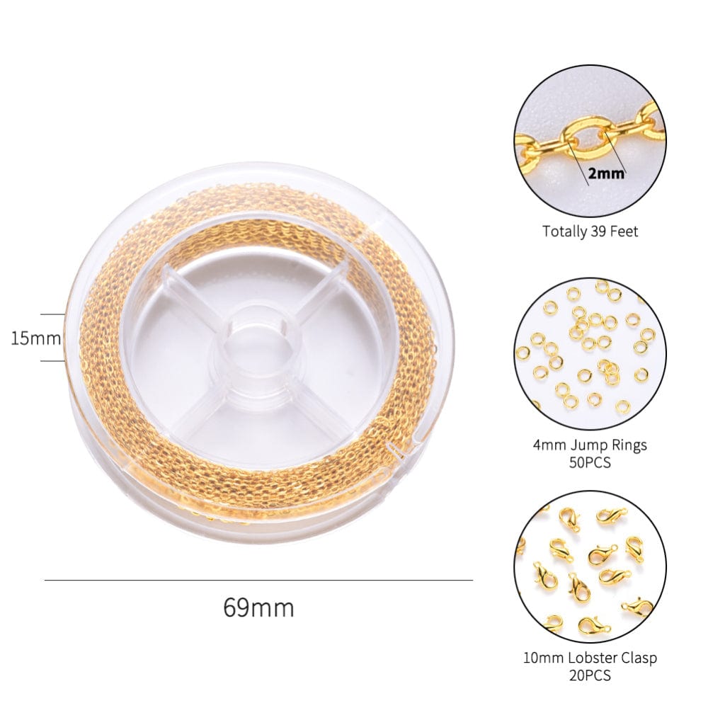 DIY Sæt: Forgyldt Kæde Sæt Med Kæde, Låse Og Øskner - Uniq Perler - 854788