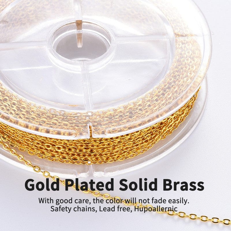 DIY Sæt: Forgyldt Kæde Sæt Med Kæde, Låse Og Øskner - Uniq Perler - 854788