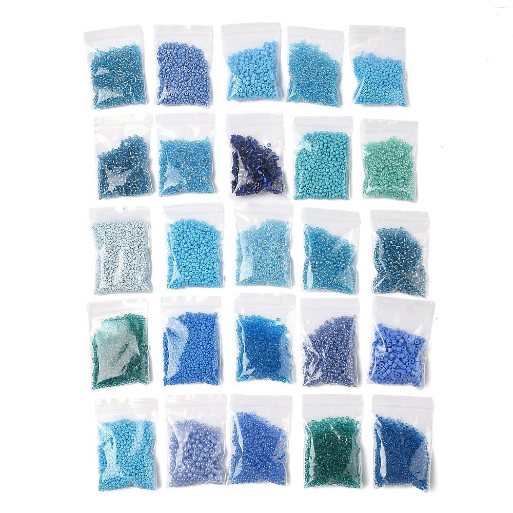 Diy Set - Glass Beads Seed Beads – Round Blue (2 - 4mm, 25 bags) - Uniq Perler - 117272