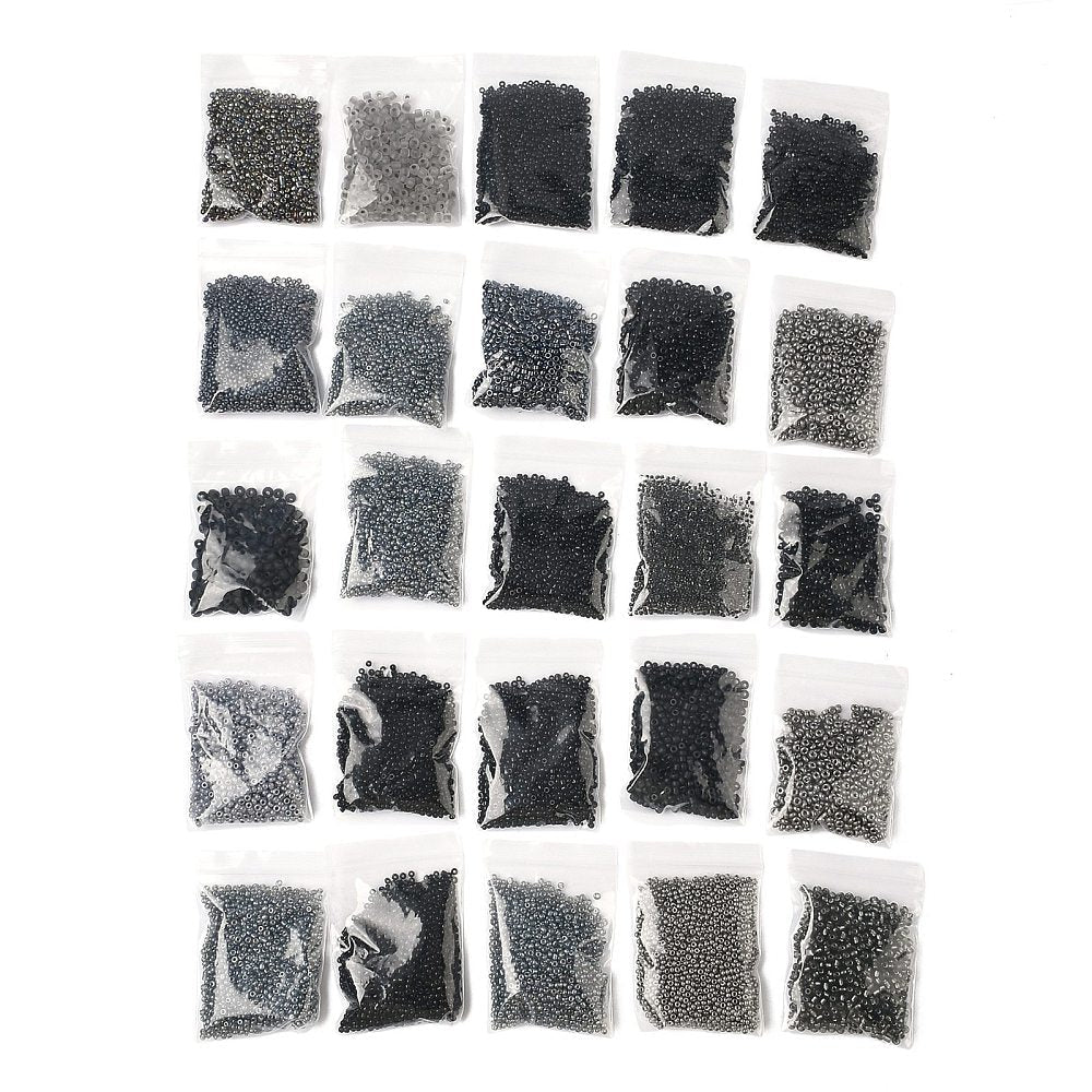 Diy Sæt - Glasperler Seed Beads – Runde Sort (2 - 4mm, 25 poser) - Uniq Perler - 117274