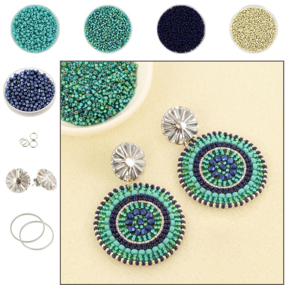 DIY Set – Round Earrings in Brick Stitch (Approx. 4cm) - Uniq Perler -