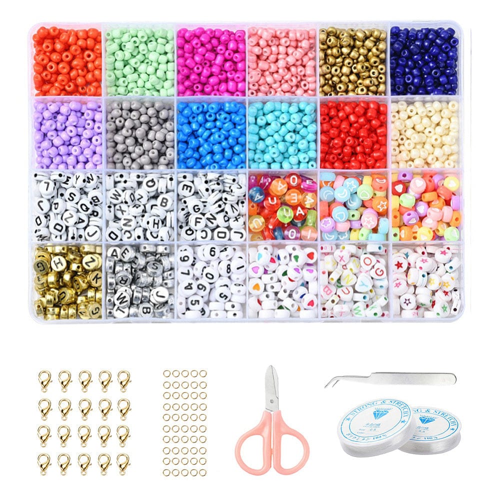 DIY Smykkesæt – 12 Farver Seed Beads, Perler, Elastik & Saks - Uniq Perler - 115059