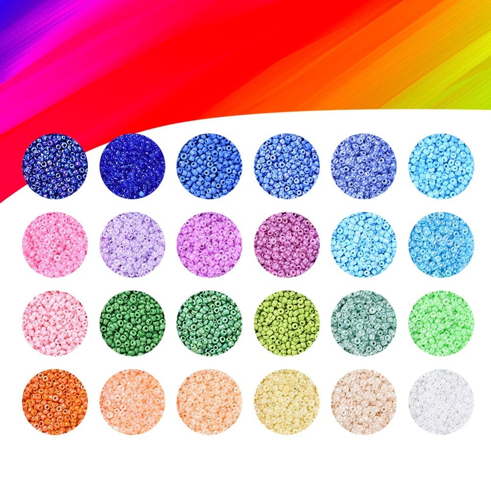 DIY Smykkesæt – 24 Farver Seed Beads, Elastik, Saks & Nåle, 2mm - Uniq Perler - 0001489161