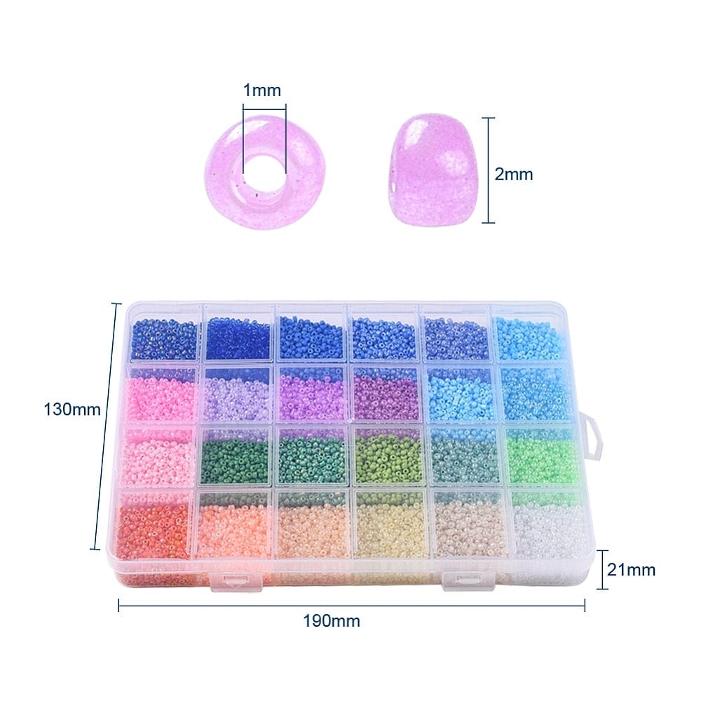 DIY Smykkesæt – 24 Farver Seed Beads, Elastik, Saks & Nåle, 2mm - Uniq Perler - 0001489161