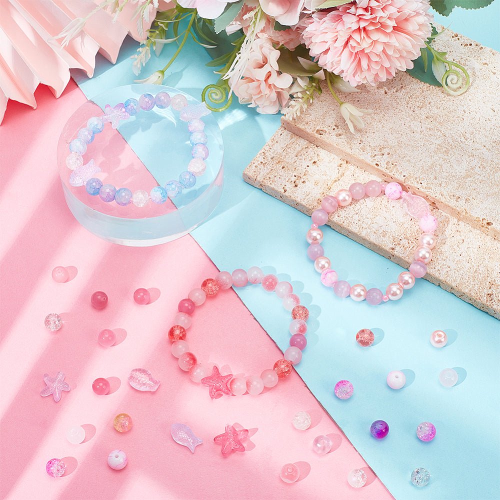 DIY Smykkesæt – Pink Mix, Rund, Fisk & Søstjerner Ca. 400 dele - Uniq Perler -