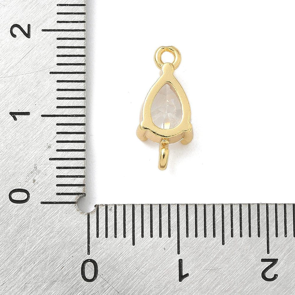 Dråbeformede Mellemled Med Klar Zirkonia – Langtidsholdbar 18K Forgyldt Messing (14x6,5x4,5mm) 2 stk. - Uniq Perler - 126146