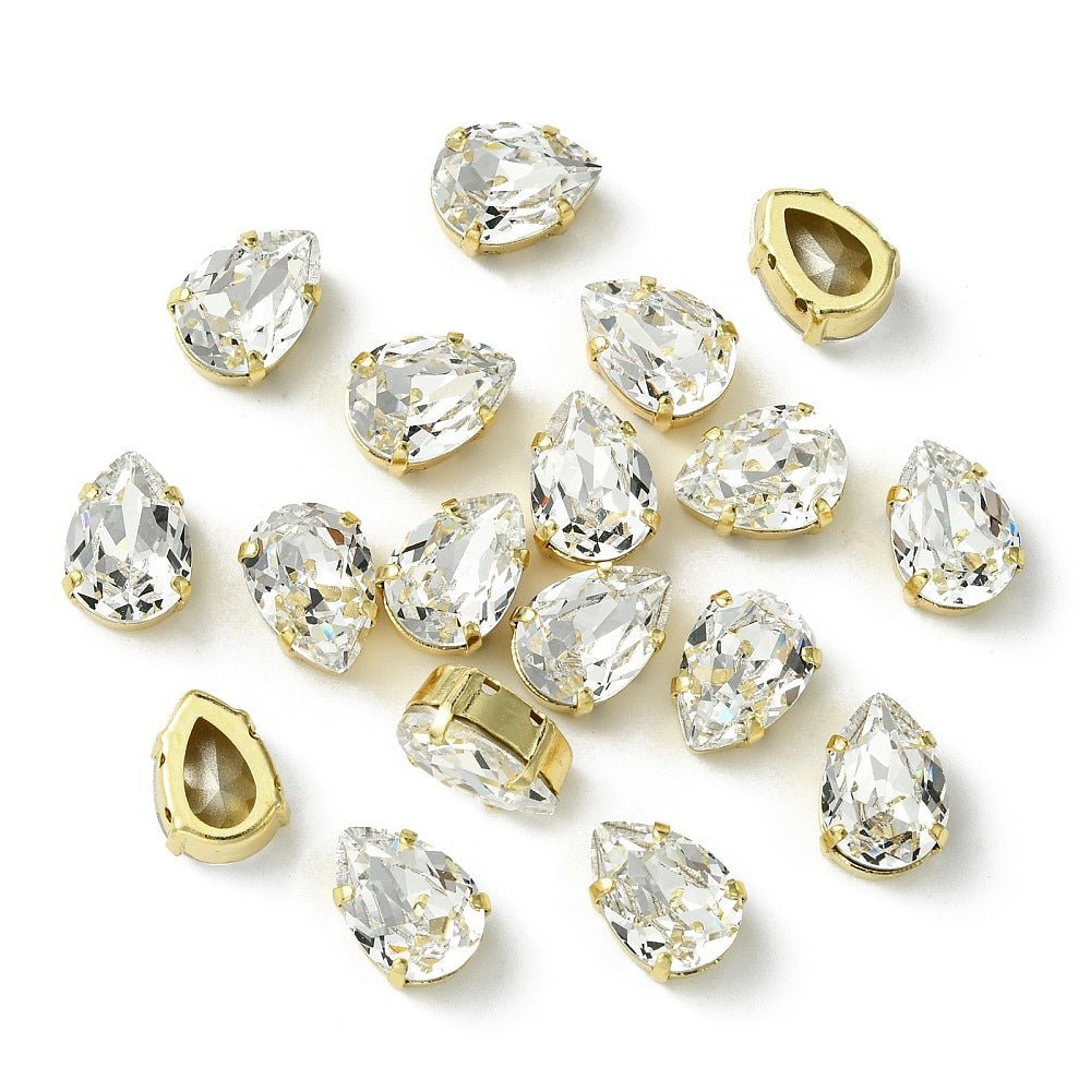 Dråbeformet Preciosa Krystal Mellemled – Klar, 18K Forgyldt Messing (14x10mm) - Uniq Perler - 123176