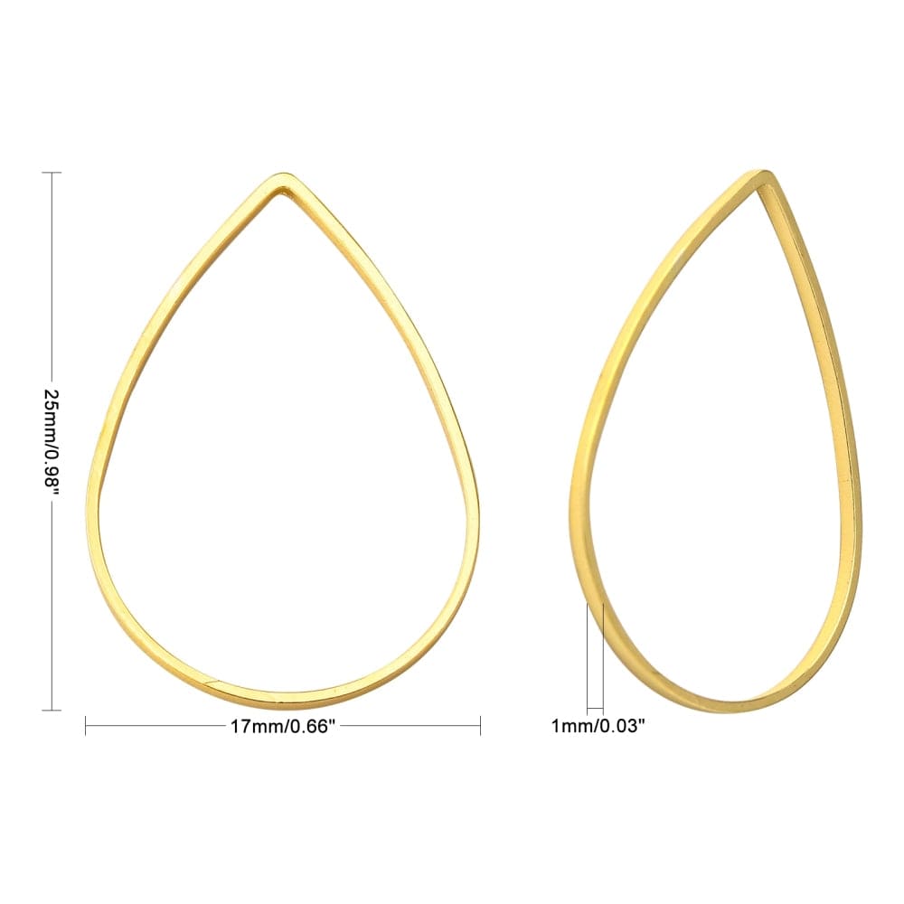 Dråbe Vedhæng, Forgyldt Stål, (17x25mm, 6 stk) - Uniq Perler - 111786