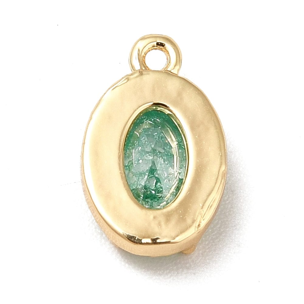 Dråbe Vedhæng Med Grønt Glas, 18K Forgyldt, 10x6x3mm - Uniq Perler - 112721