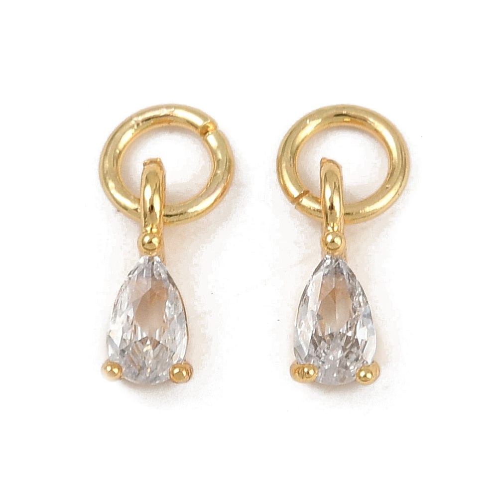 Dråbe Vedhæng Med Zirkonia – 18K Langtidsholdbar Forgyldt (8,5x3x3,5mm) 2 stk. - Uniq Perler - 115704