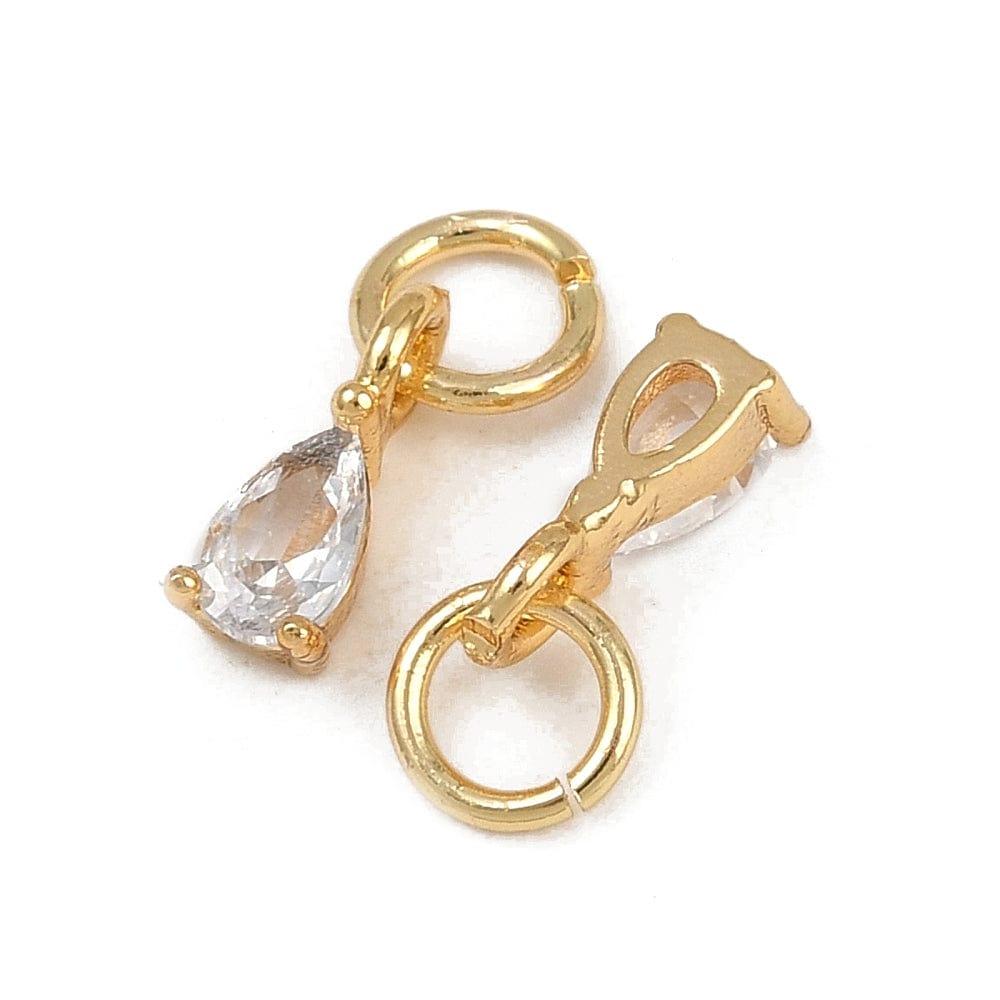 Dråbe Vedhæng Med Zirkonia – 18K Langtidsholdbar Forgyldt (8,5x3x3,5mm) 2 stk. - Uniq Perler - 115704