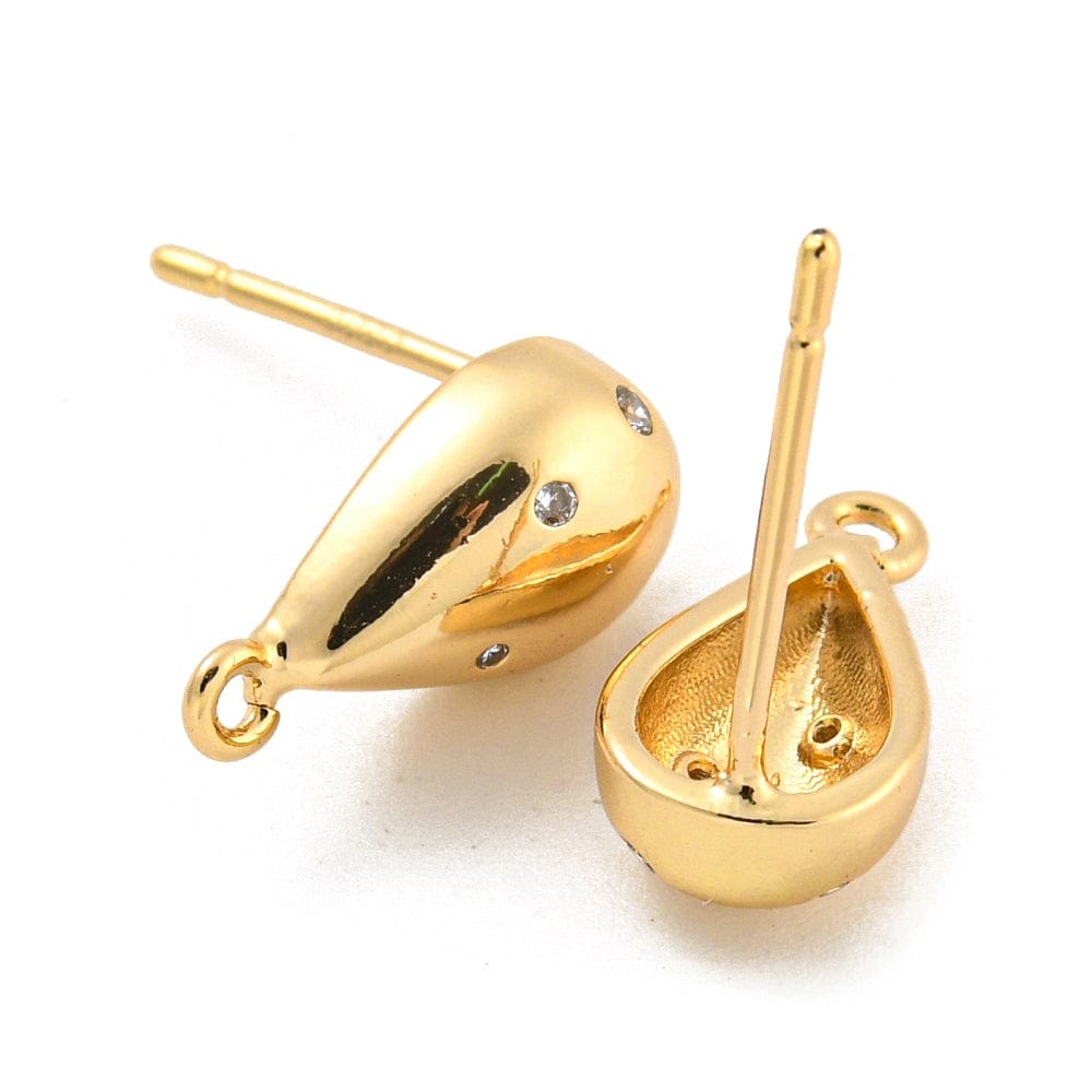 Dråbeformet Ørestikkere Med Klare Zirkonia Sten, Forgyldt, (12,5x6,5mm) - Uniq Perler - 113097