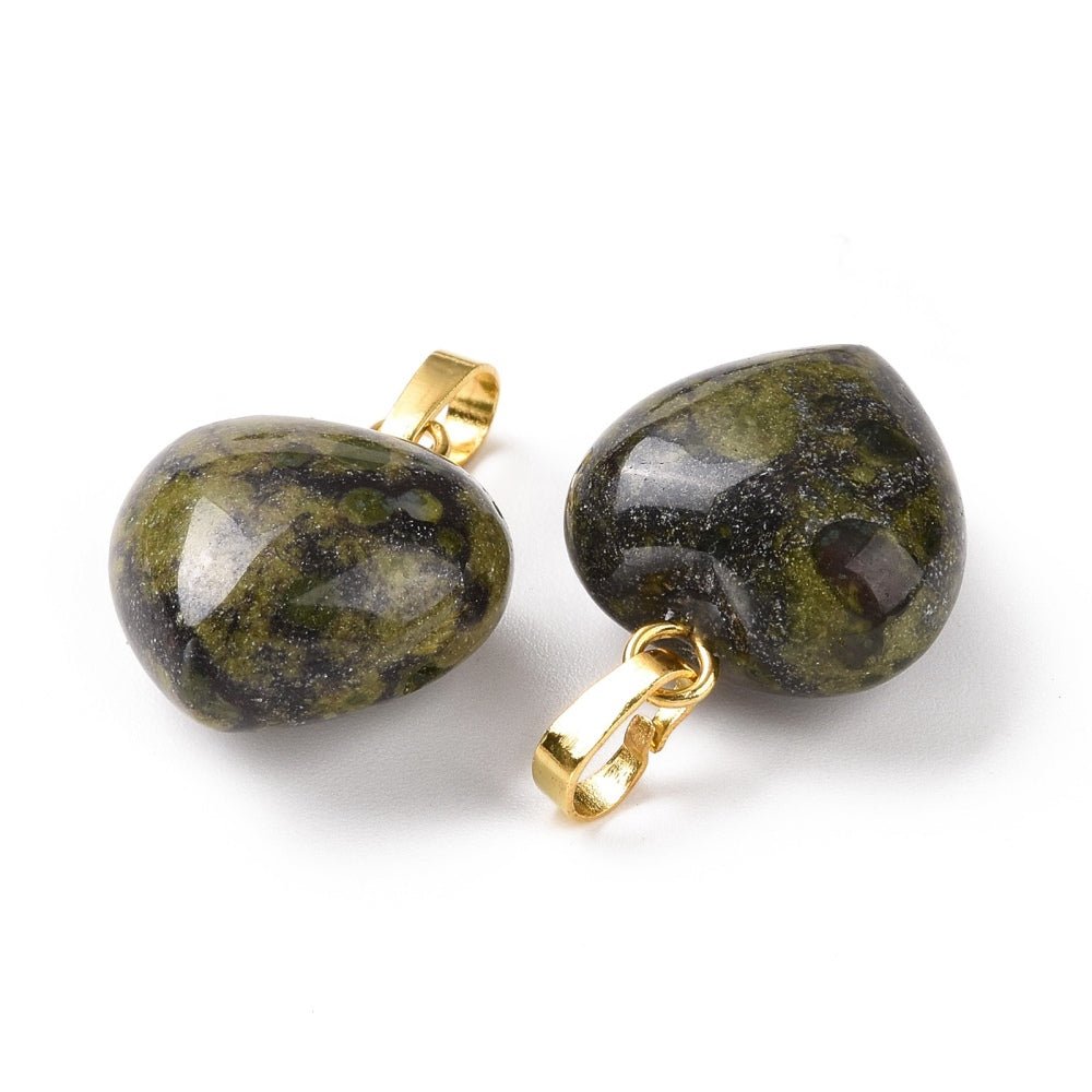 Dragon Blood Jaspis Hjerte Vedhæng – Messing,(18x15mm) - Uniq Perler -