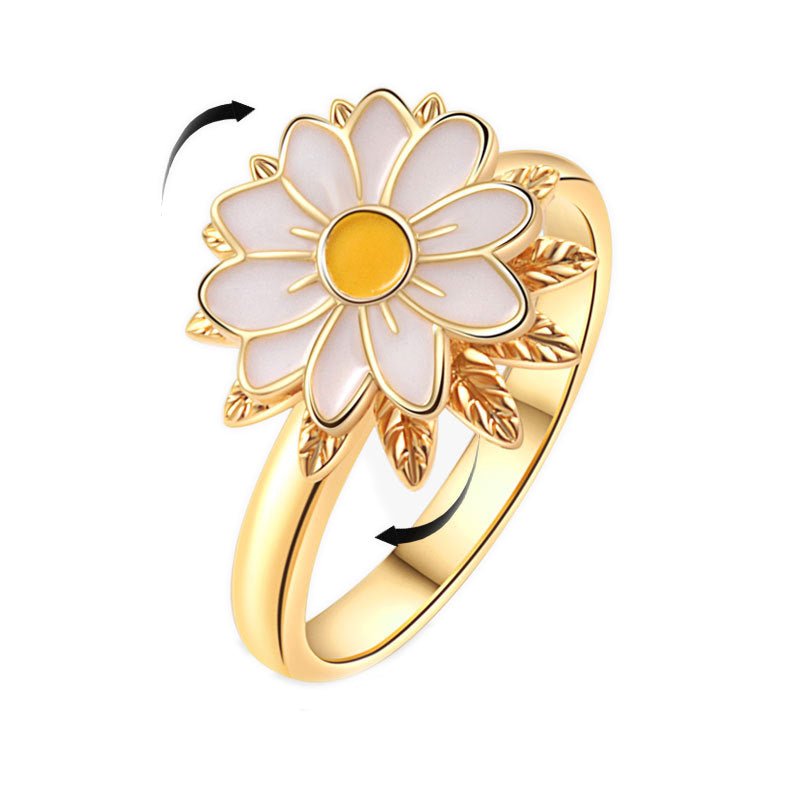 Drejelig Marguerit Ring Med Emalje (Anti Stress) – 18K Forgyldt Messing - Uniq Perler - 126219