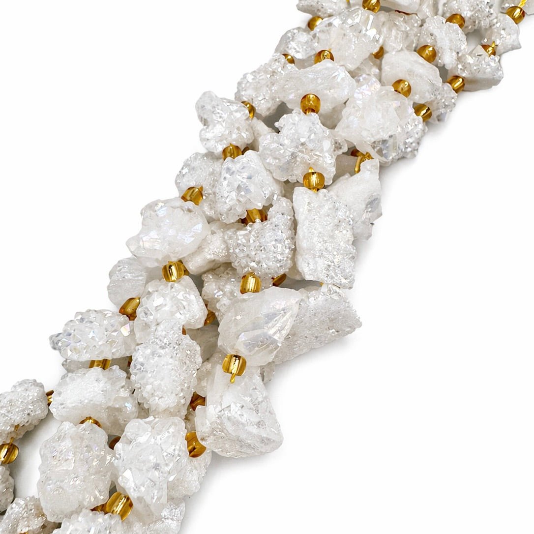 Druzy Agat Perler – Hvid, Elektropletterede Nuggets (10~16x12.5~15x11.5~13mm) - Uniq Perler - 120069