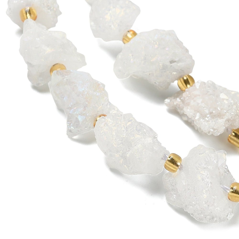 Druzy Agat Perler – Hvid, Elektropletterede Nuggets (10~16x12.5~15x11.5~13mm) - Uniq Perler - 120069