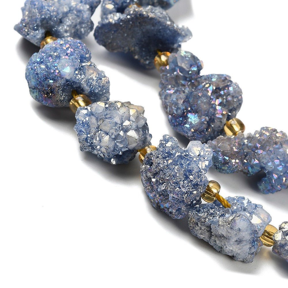 Druzy Agat Perler – Nuggets, Blå (10 - 16x12,5 - 15mm) - Uniq Perler - 117511