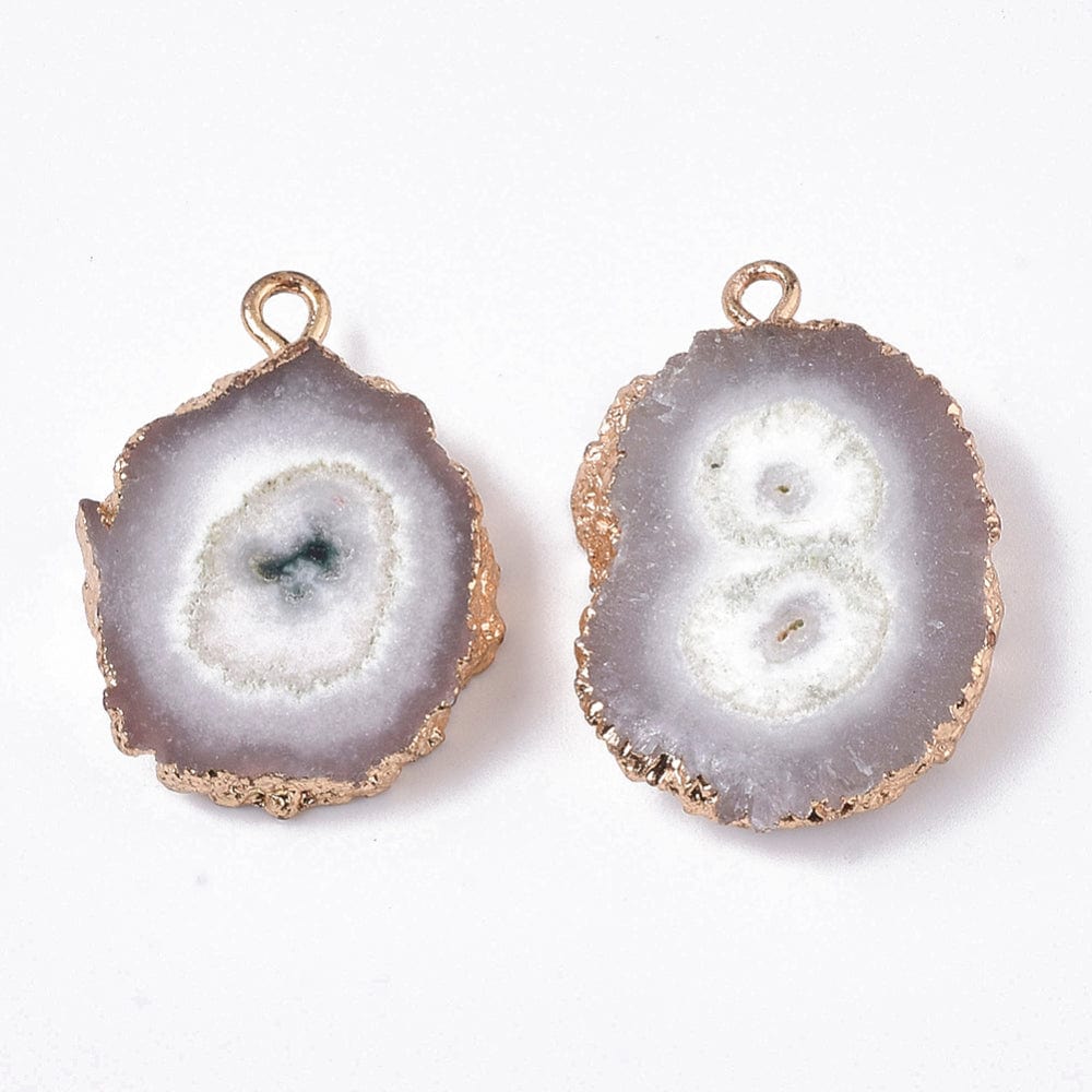 Druzy Agat Vedhæng, Hvid/Gylden - Uniq Perler - 3356446