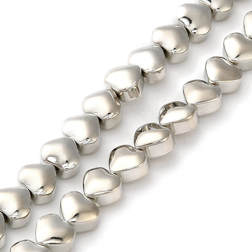 Elektroplatede Glasperle Hjerter – Platin Farvet (6x6,5x4mm) - Uniq Perler - 164992