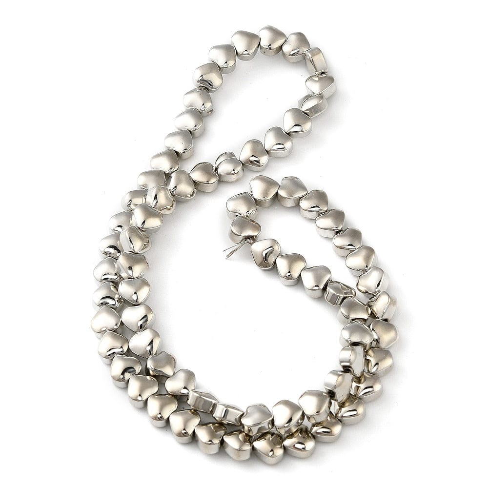 Elektroplatede Glasperle Hjerter – Platin Farvet (6x6,5x4mm) - Uniq Perler - 164992