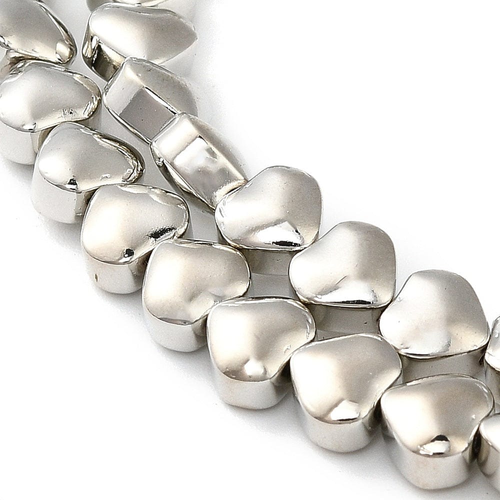 Elektroplatede Glasperle Hjerter – Platin Farvet (6x6,5x4mm) - Uniq Perler - 164992