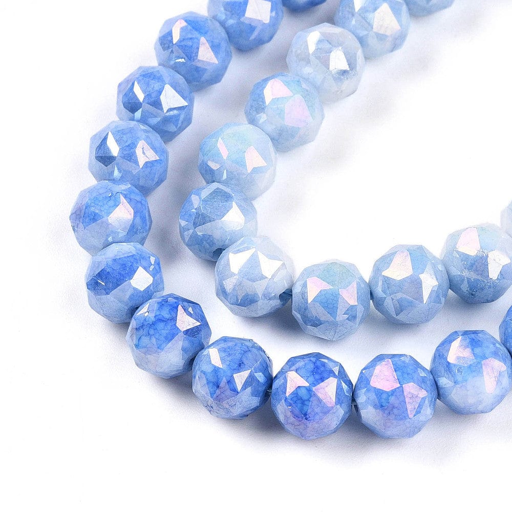 Elektroplatede Glasperler – Blå, Facetteret, Runde (7 - 8mm) - Uniq Perler - 115414