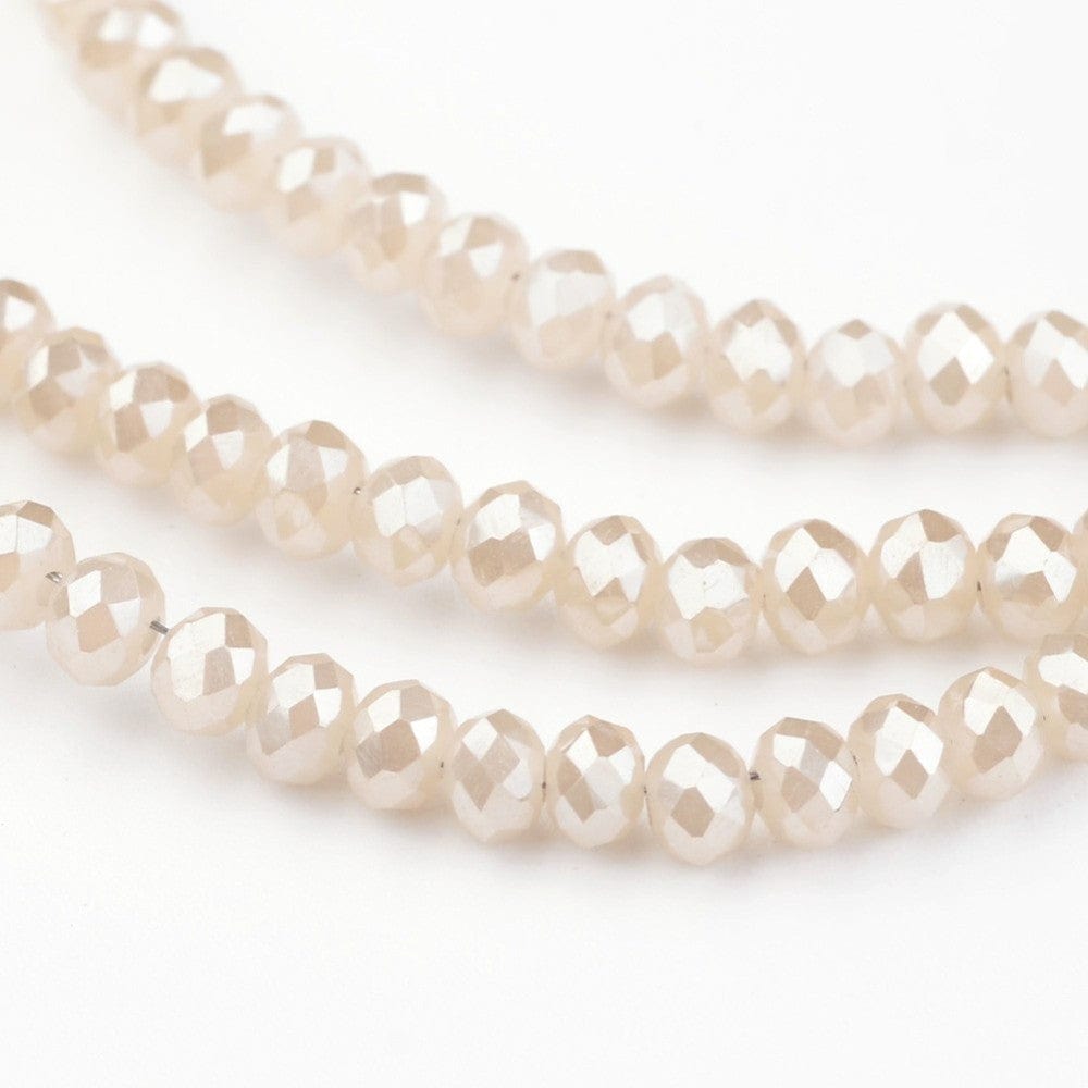 Elektroplatede Glasperler, Cremefarvet,(3x2mm) - Uniq Perler - 113167