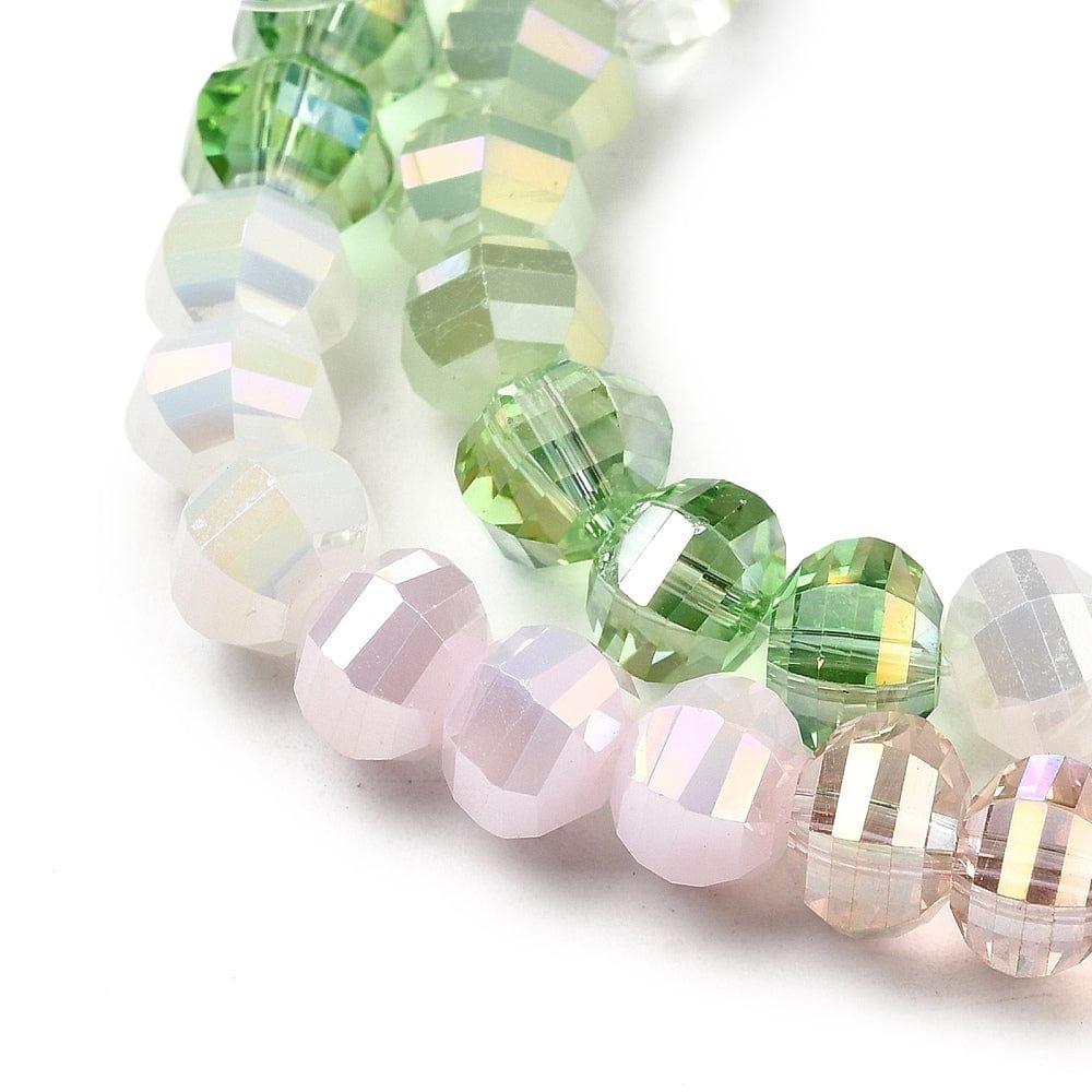 Elektroplatede Glasperler – Grøn/Pink, Facetteret, Rondel (8x6mm) - Uniq Perler - 115853