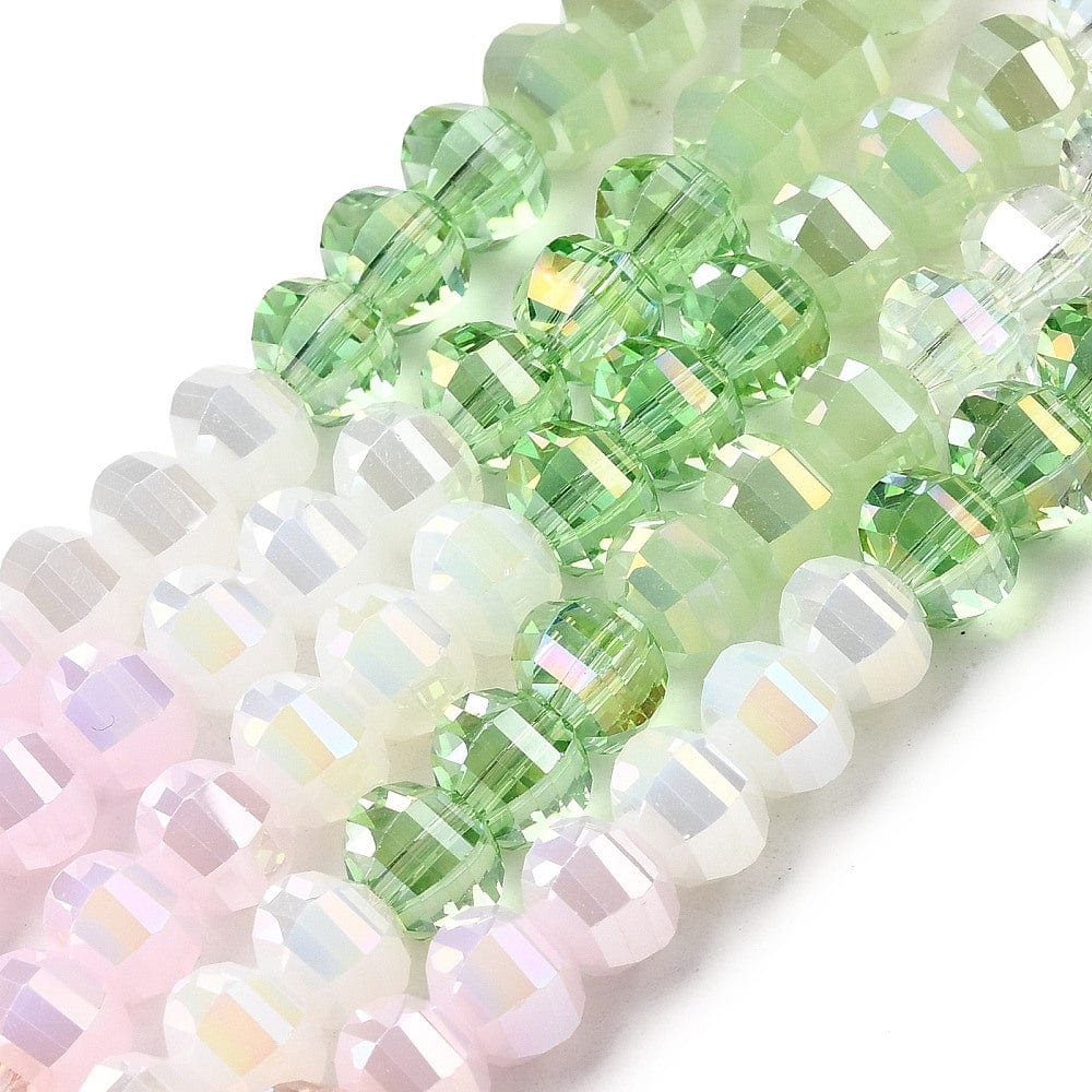 Elektroplatede Glasperler – Grøn/Pink, Facetteret, Rondel (8x6mm) - Uniq Perler - 115853