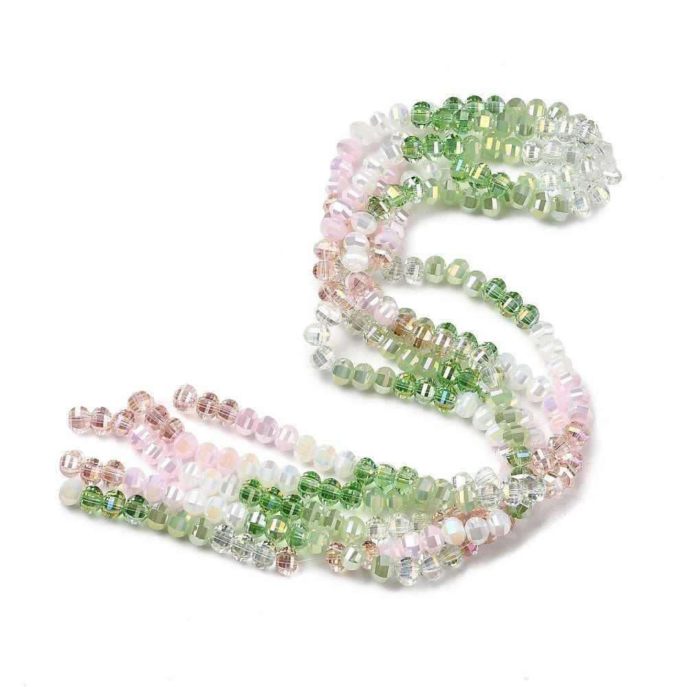 Elektroplatede Glasperler – Grøn/Pink, Facetteret, Rondel (8x6mm) - Uniq Perler - 115853