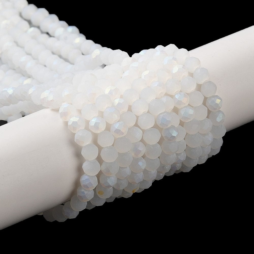 Elektroplatede Glasperler, Hvid, Frostet, Rondel, (3x3,5mm) - Uniq Perler - 111286