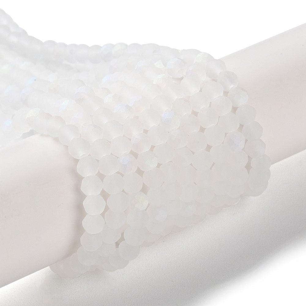 Elektroplatede Glasperler, Hvid, Rondel, (3x3,5mm) - Uniq Perler - 112992