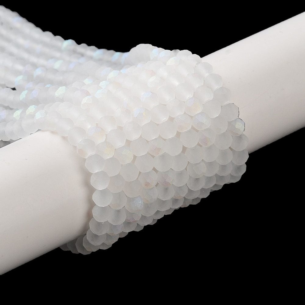 Elektroplatede Glasperler, Hvid, Rondel, (3x3,5mm) - Uniq Perler - 112992