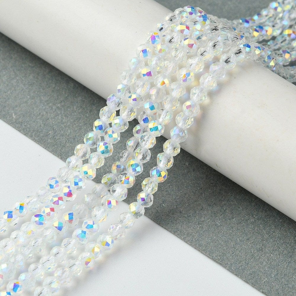 Elektroplatede Glasperler, Klar AB, Facetteret, (3mm) - Uniq Perler - 111921