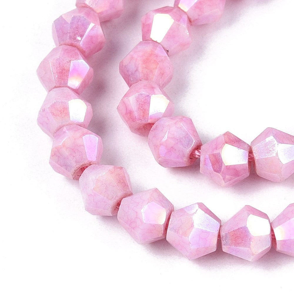Elektroplatede Glasperler – Pink, Facetteret (4,5x4mm) - Uniq Perler - 115403