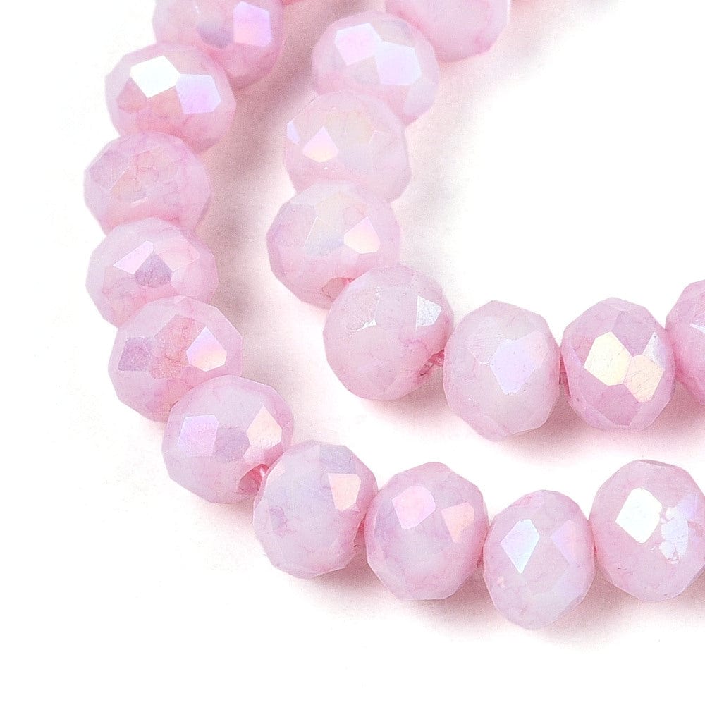 Elektroplatede Glasperler – Pink, Facetteret, Rondel (4,5x3,5mm) - Uniq Perler - 115405