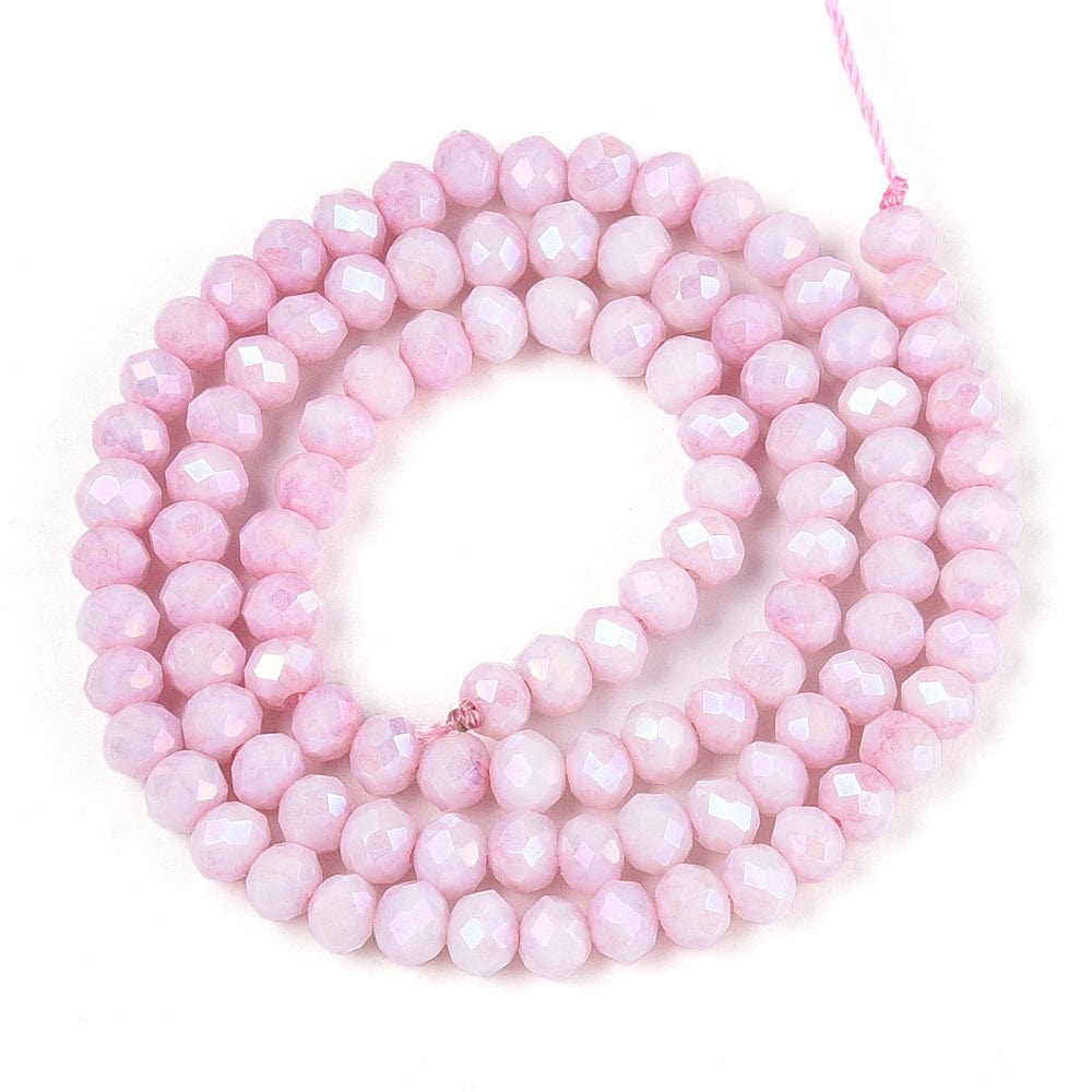 Elektroplatede Glasperler – Pink, Facetteret, Rondel (4,5x3,5mm) - Uniq Perler - 115405