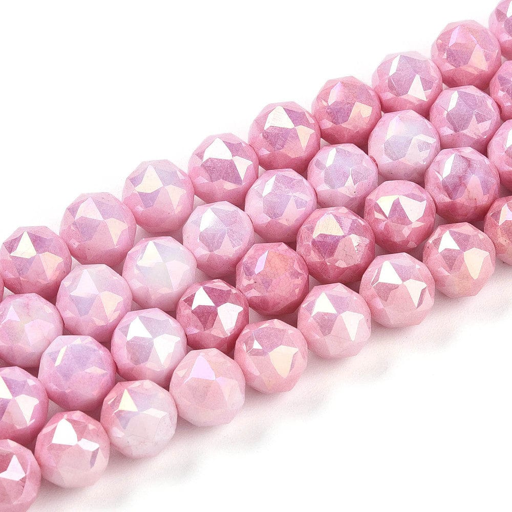 Elektroplatede Glasperler – Pink, Facetteret, Runde (7 - 8mm) - Uniq Perler - 326992