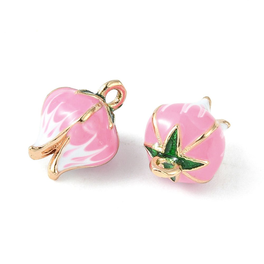 Emalje Vedhæng – Blomster Knop, 18K Forgyldt Messing, Pink (13x9mm) 2 stk. - Uniq Perler - 122535