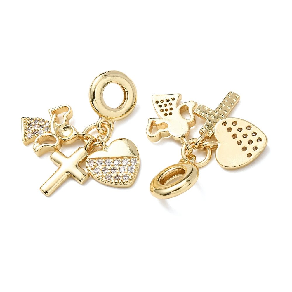 Engle Kors Hjerte Vedhæng Med Zirkonia – 18K Forgyldt Messing - Uniq Perler - 122506
