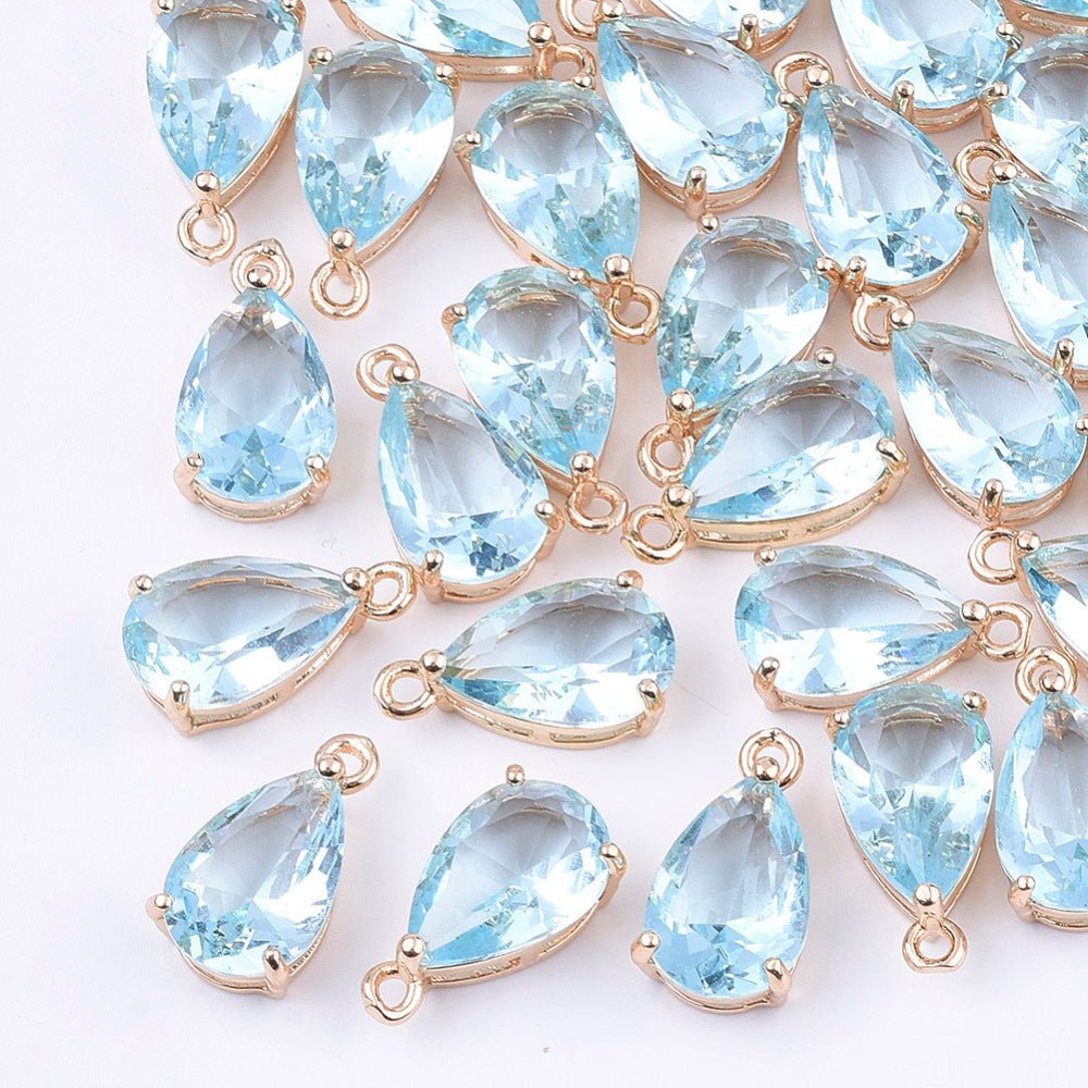 Facettiertes Glas Anhänger – Tropfen Blau (15mm) 2 Stk. - Uniq Perler -